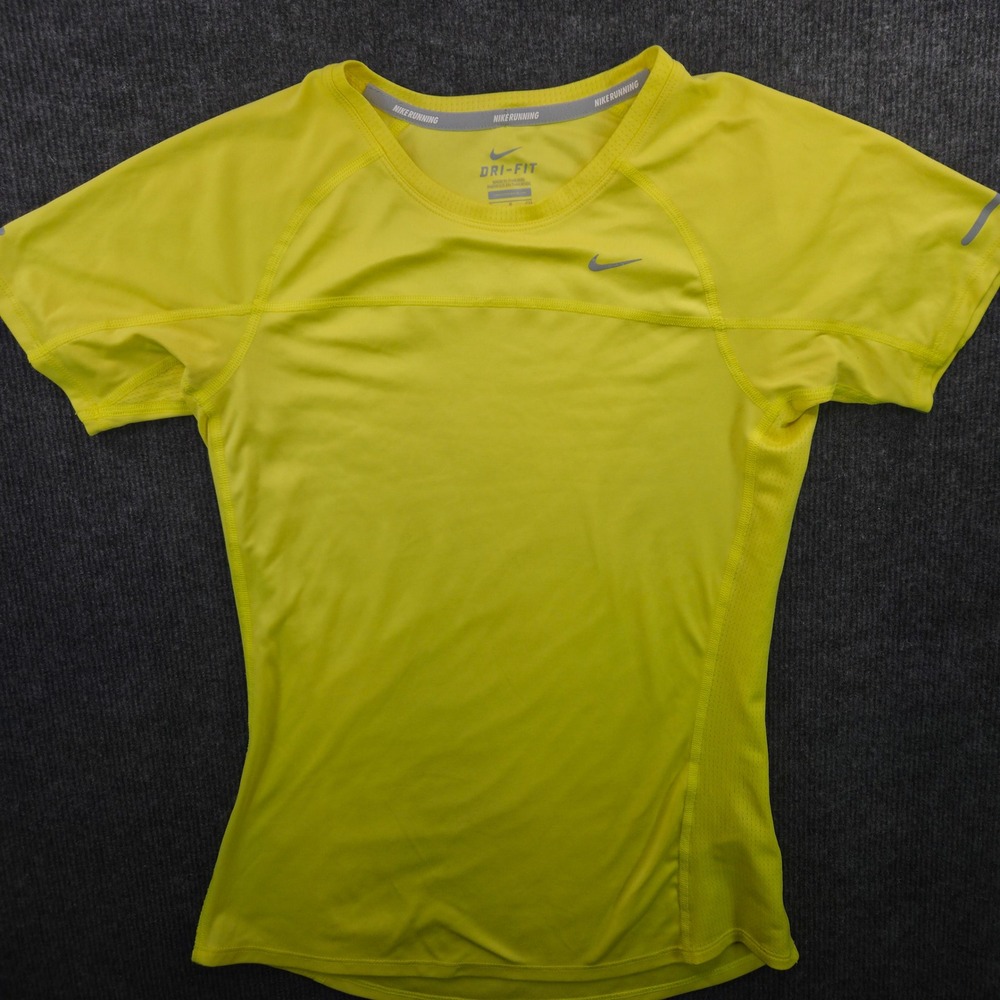 Nike Miler Dri-FIT Running Shirt Womens Small Neon Yellow Short Sleeve Athletic